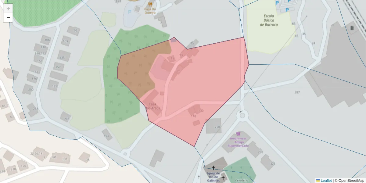 Mapa detalhado do código postal 4630-274 com limites, códigos postais vizinhos e agências dos correios