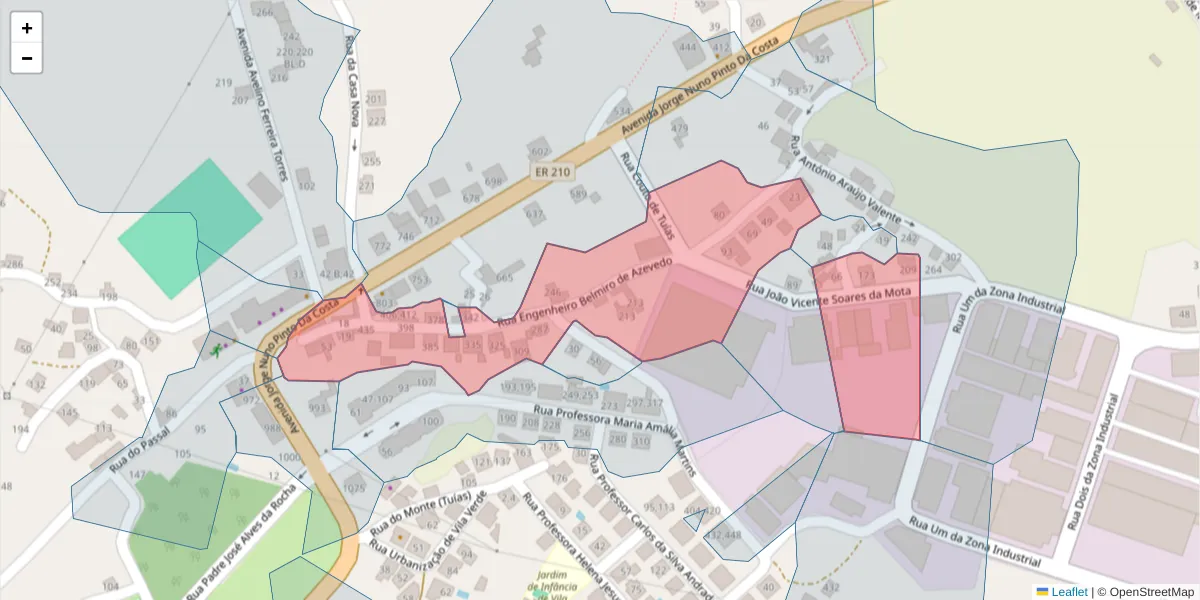 Mapa detalhado do código postal 4630-283 com limites, códigos postais vizinhos e agências dos correios