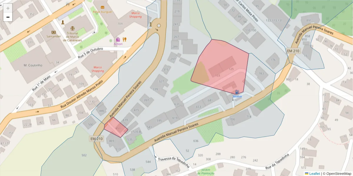 Mapa detalhado do código postal 4630-285 com limites, códigos postais vizinhos e agências dos correios