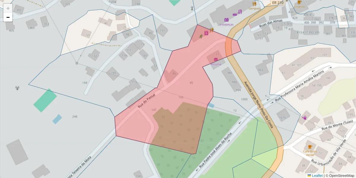 Mapa detalhado do código postal 4630-288 com limites, códigos postais vizinhos e agências dos correios