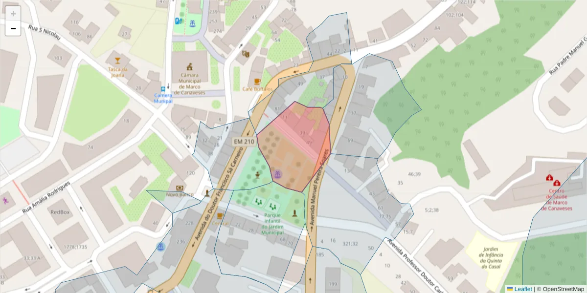 Mapa detalhado do código postal 4630-289 com limites, códigos postais vizinhos e agências dos correios