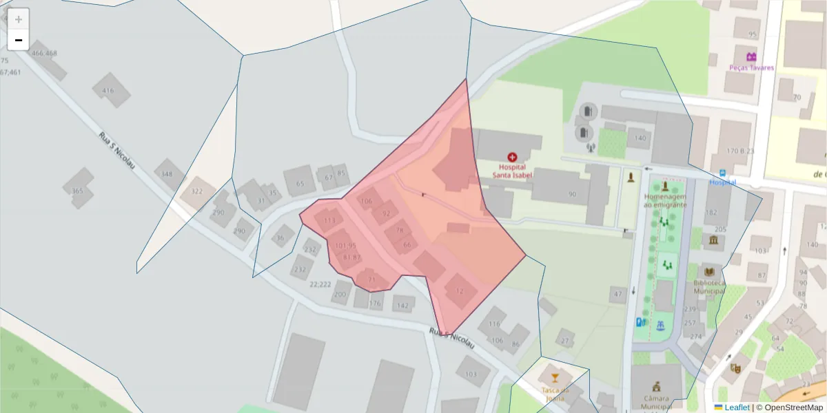 Mapa detalhado do código postal 4630-293 com limites, códigos postais vizinhos e agências dos correios