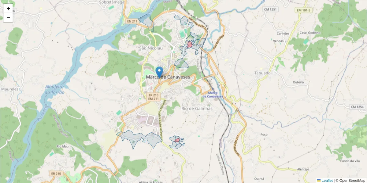 Mapa detalhado do código postal 4630-299 com limites, códigos postais vizinhos e agências dos correios