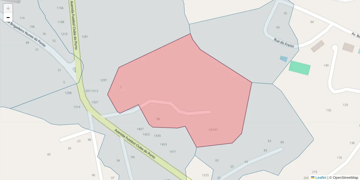 Mapa detalhado do código postal 4630-303 com limites, códigos postais vizinhos e agências dos correios