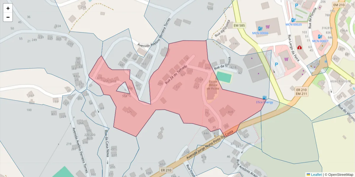 Mapa detalhado do código postal 4630-309 com limites, códigos postais vizinhos e agências dos correios