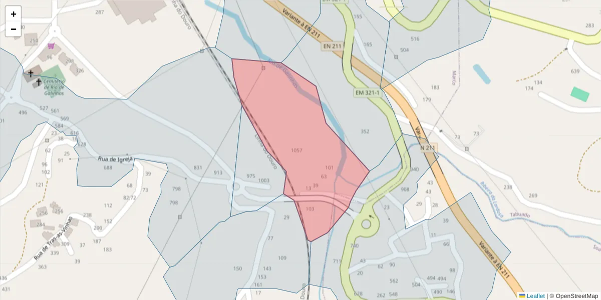 Mapa detalhado do código postal 4630-321 com limites, códigos postais vizinhos e agências dos correios