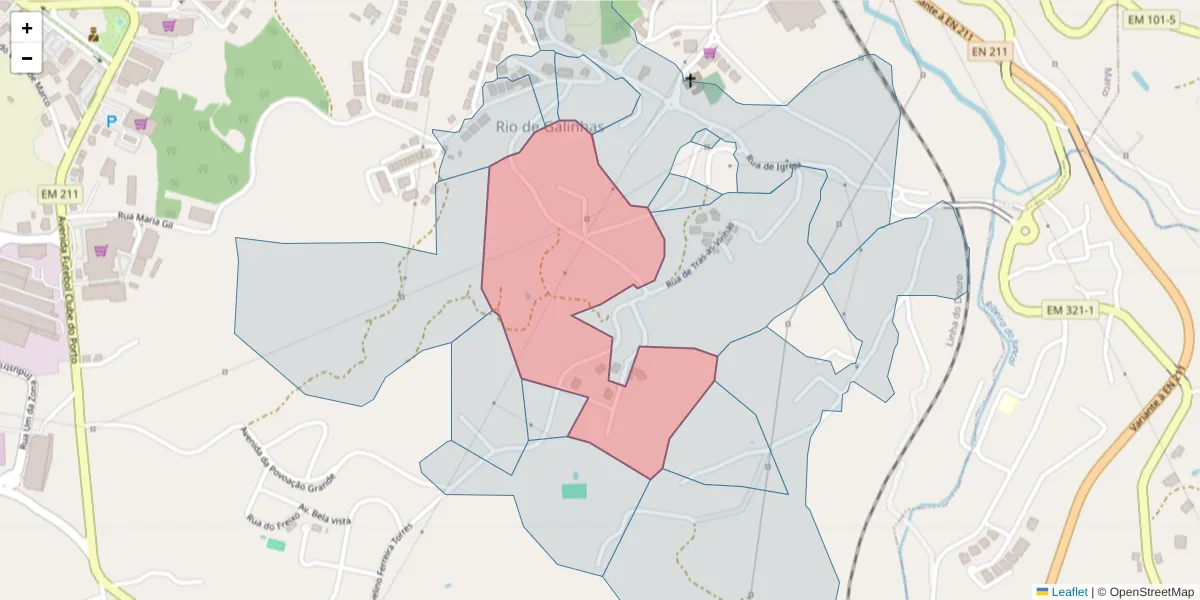 Mapa detalhado do código postal 4630-327 com limites, códigos postais vizinhos e agências dos correios