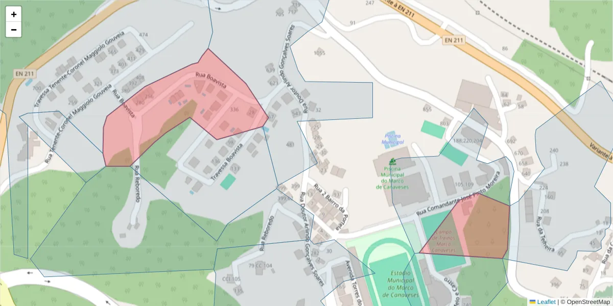 Mapa detalhado do código postal 4630-345 com limites, códigos postais vizinhos e agências dos correios