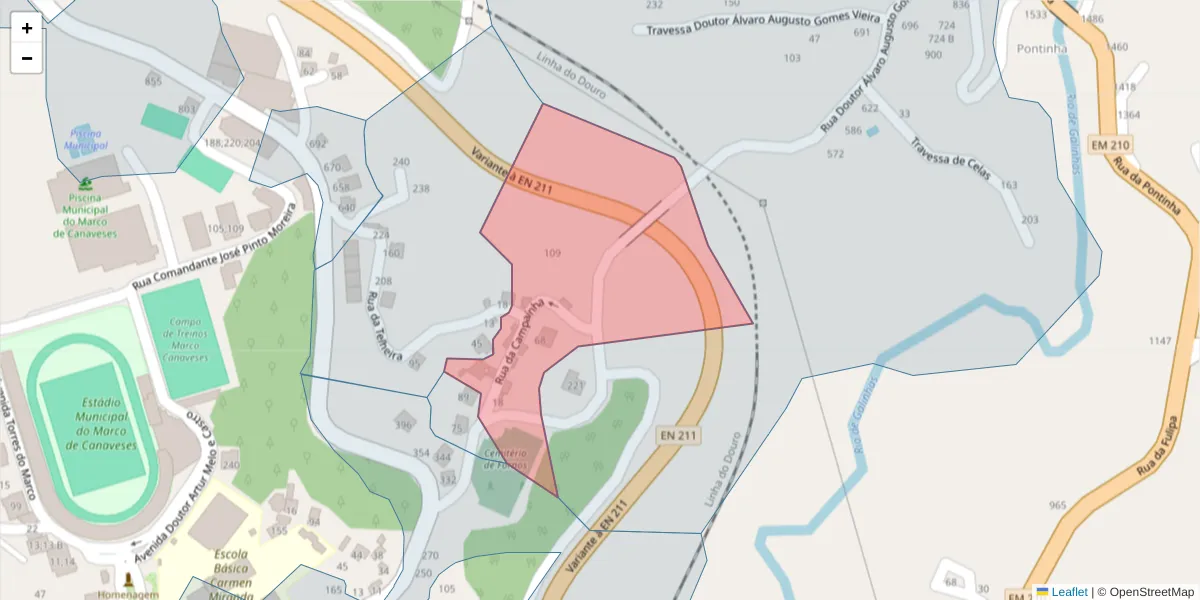 Mapa detalhado do código postal 4630-351 com limites, códigos postais vizinhos e agências dos correios
