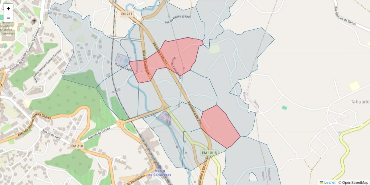Mapa detalhado do código postal 4630-355 com limites, códigos postais vizinhos e agências dos correios
