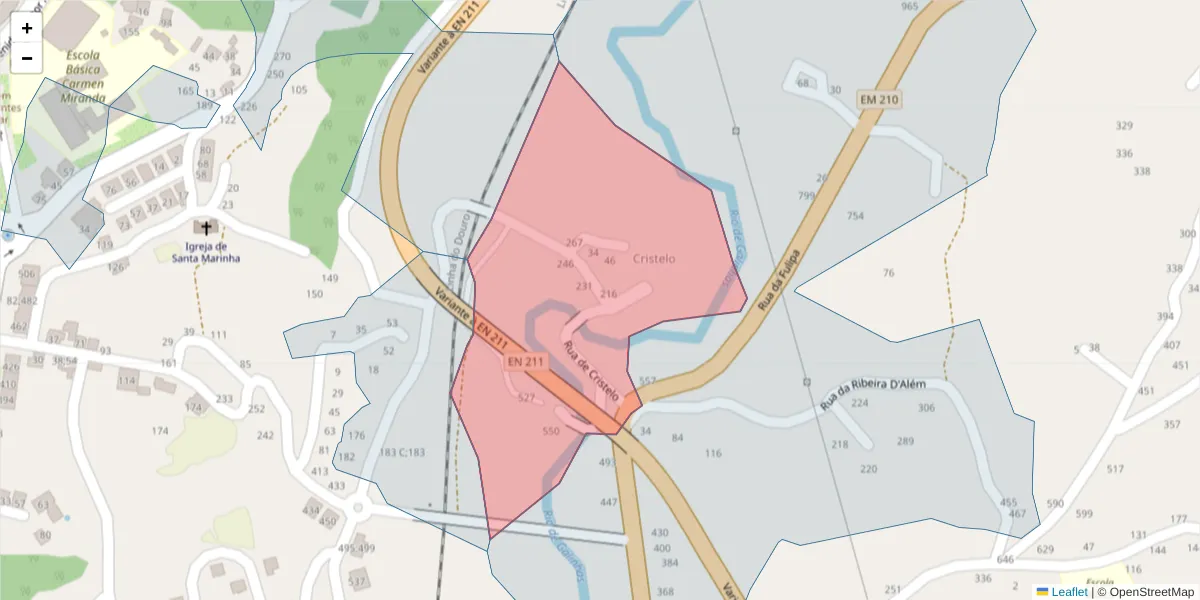 Mapa detalhado do código postal 4630-377 com limites, códigos postais vizinhos e agências dos correios