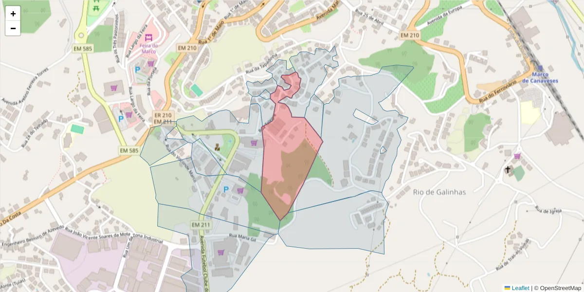 Mapa detalhado do código postal 4630-395 com limites, códigos postais vizinhos e agências dos correios