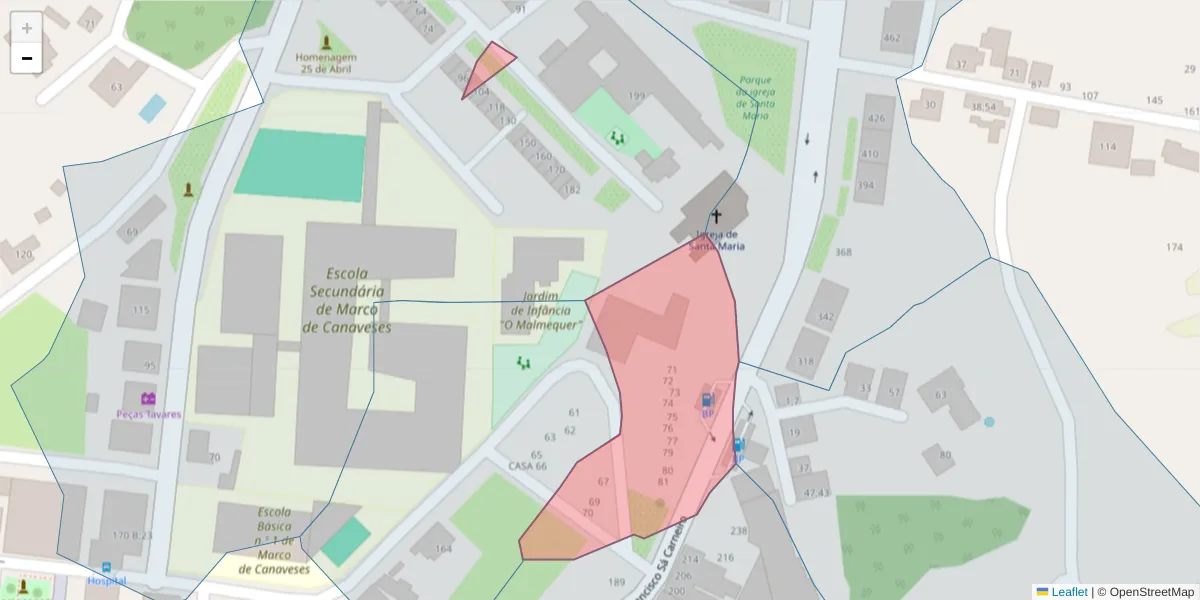 Mapa detalhado do código postal 4630-405 com limites, códigos postais vizinhos e agências dos correios