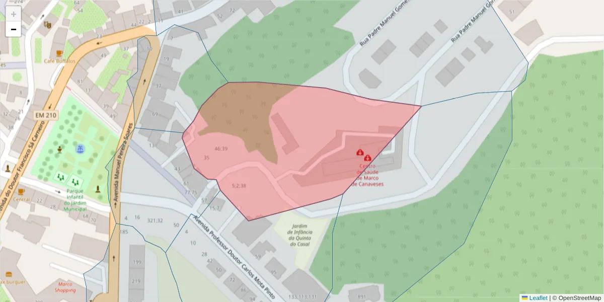Mapa detalhado do código postal 4630-409 com limites, códigos postais vizinhos e agências dos correios