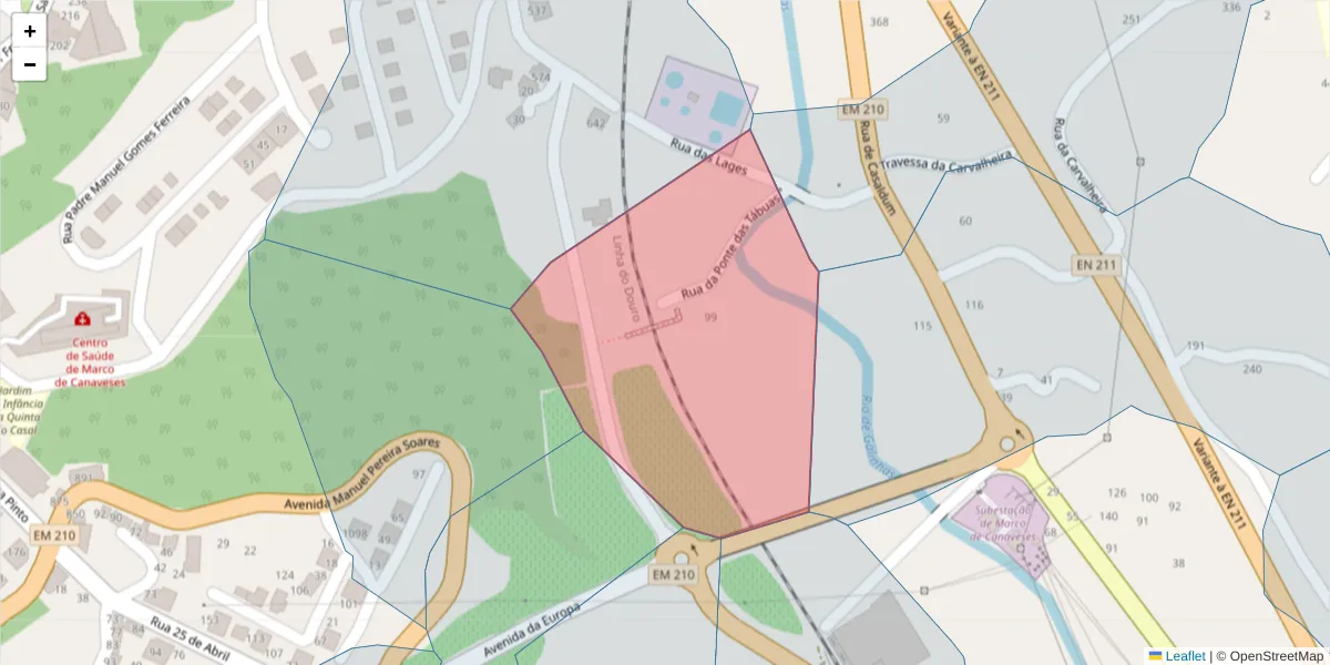 Mapa detalhado do código postal 4630-415 com limites, códigos postais vizinhos e agências dos correios