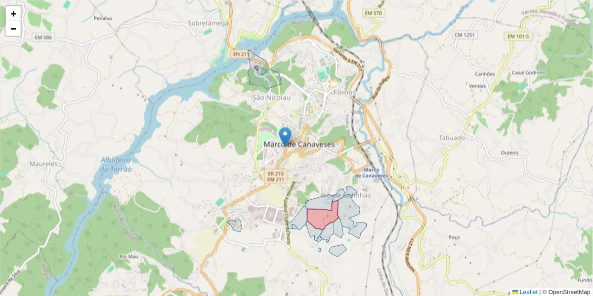 Mapa detalhado do código postal 4630-423 com limites, códigos postais vizinhos e agências dos correios