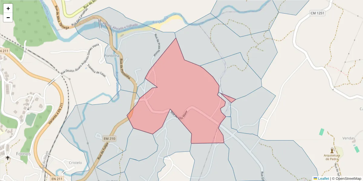 Mapa detalhado do código postal 4630-459 com limites, códigos postais vizinhos e agências dos correios
