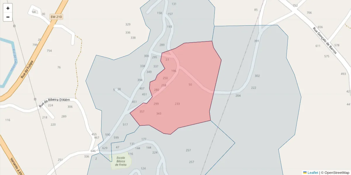 Mapa detalhado do código postal 4630-464 com limites, códigos postais vizinhos e agências dos correios