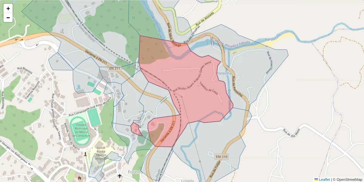 Mapa detalhado do código postal 4630-471 com limites, códigos postais vizinhos e agências dos correios