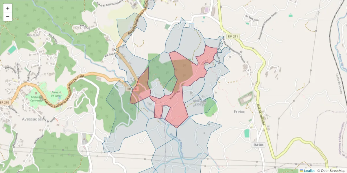 Mapa detalhado do código postal 4630-485 com limites, códigos postais vizinhos e agências dos correios
