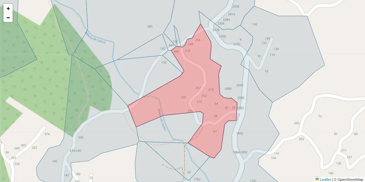 Mapa detalhado do código postal 4630-502 com limites, códigos postais vizinhos e agências dos correios