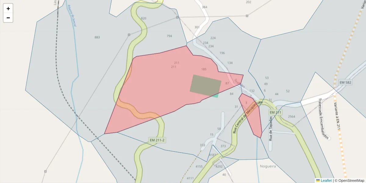 Mapa detalhado do código postal 4630-539 com limites, códigos postais vizinhos e agências dos correios