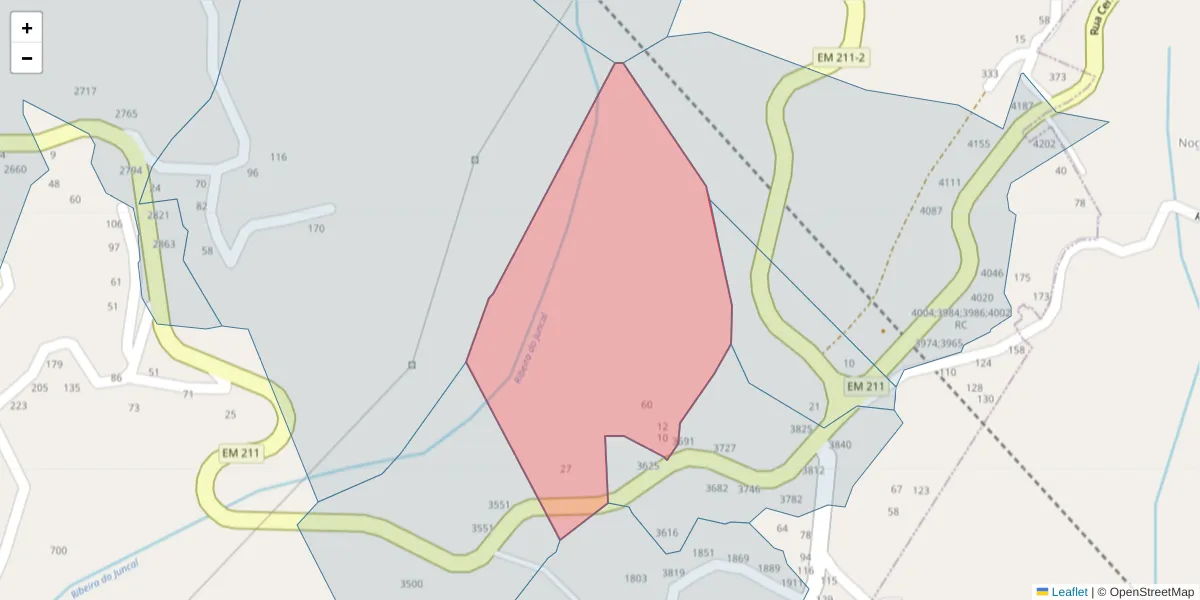 Mapa detalhado do código postal 4630-544 com limites, códigos postais vizinhos e agências dos correios