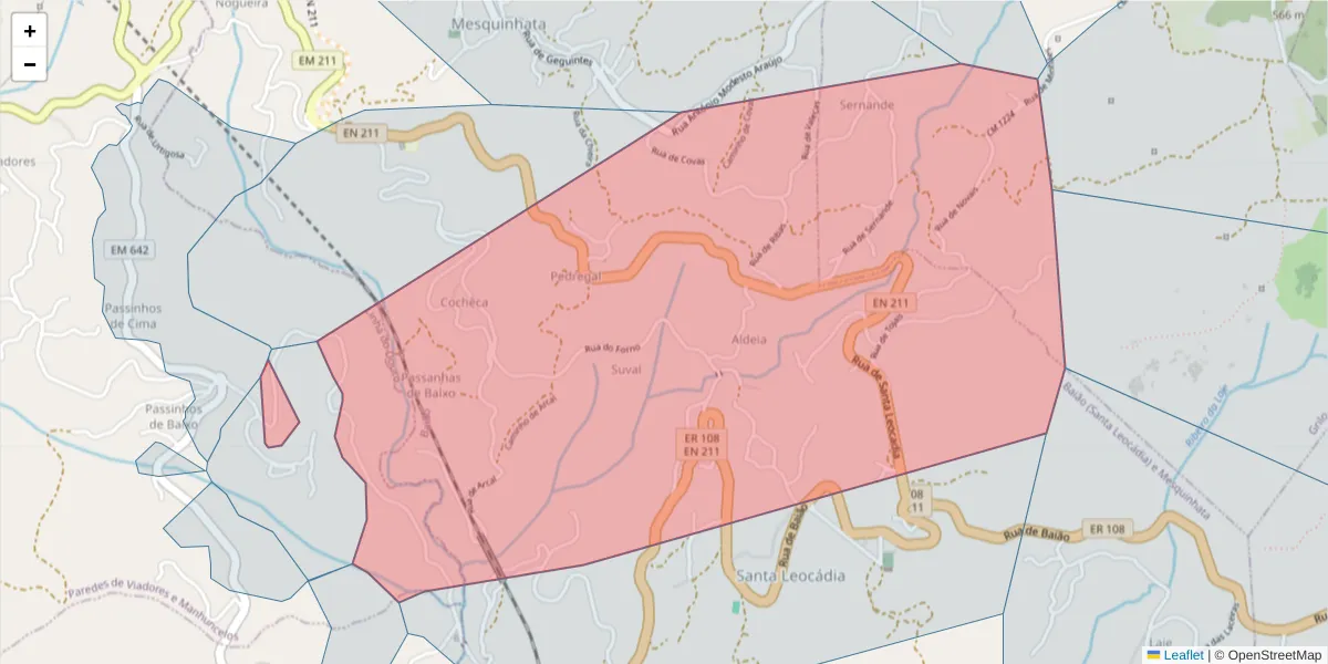 Mapa detalhado do código postal 4630-549 com limites, códigos postais vizinhos e agências dos correios