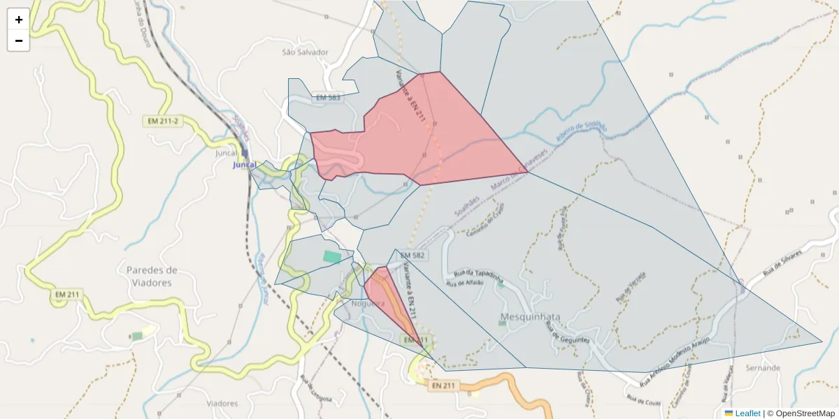 Mapa detalhado do código postal 4630-608 com limites, códigos postais vizinhos e agências dos correios
