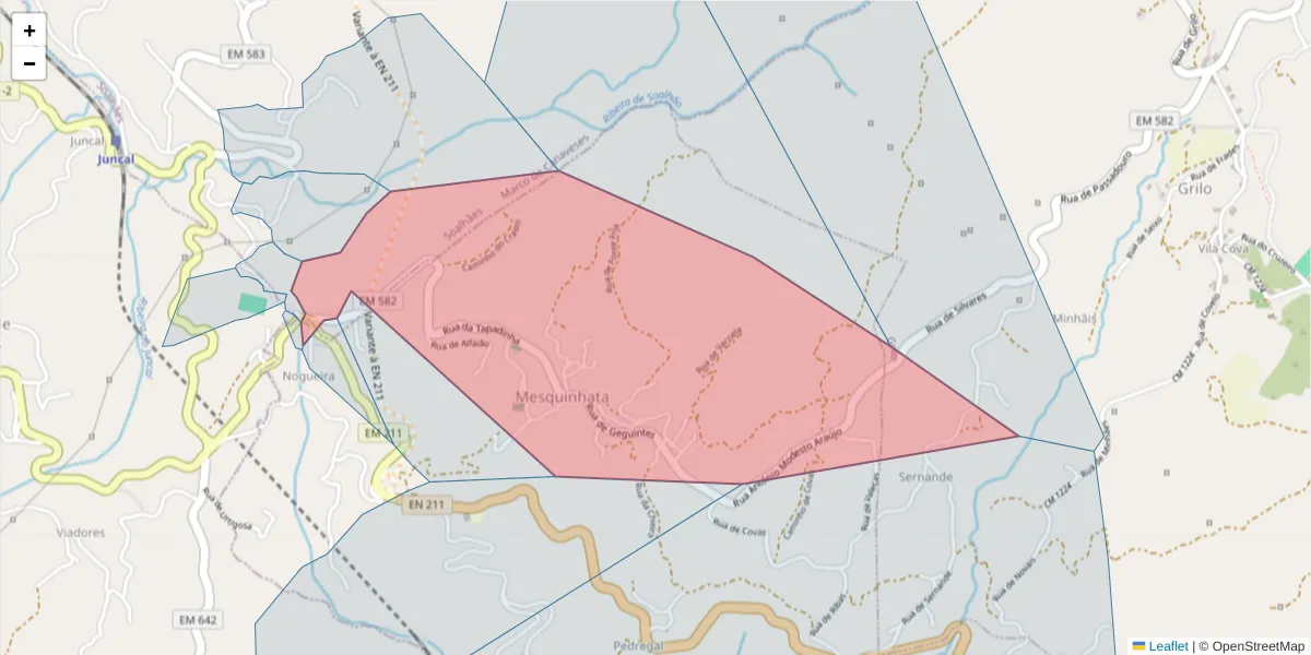 Mapa detalhado do código postal 4630-619 com limites, códigos postais vizinhos e agências dos correios