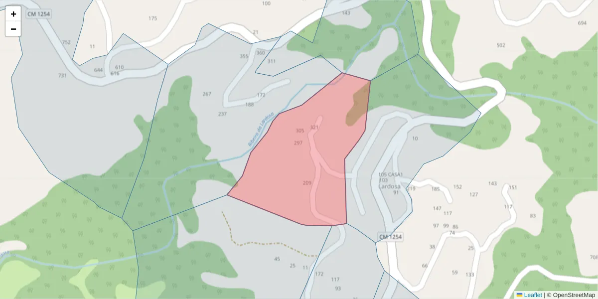 Mapa detalhado do código postal 4630-629 com limites, códigos postais vizinhos e agências dos correios