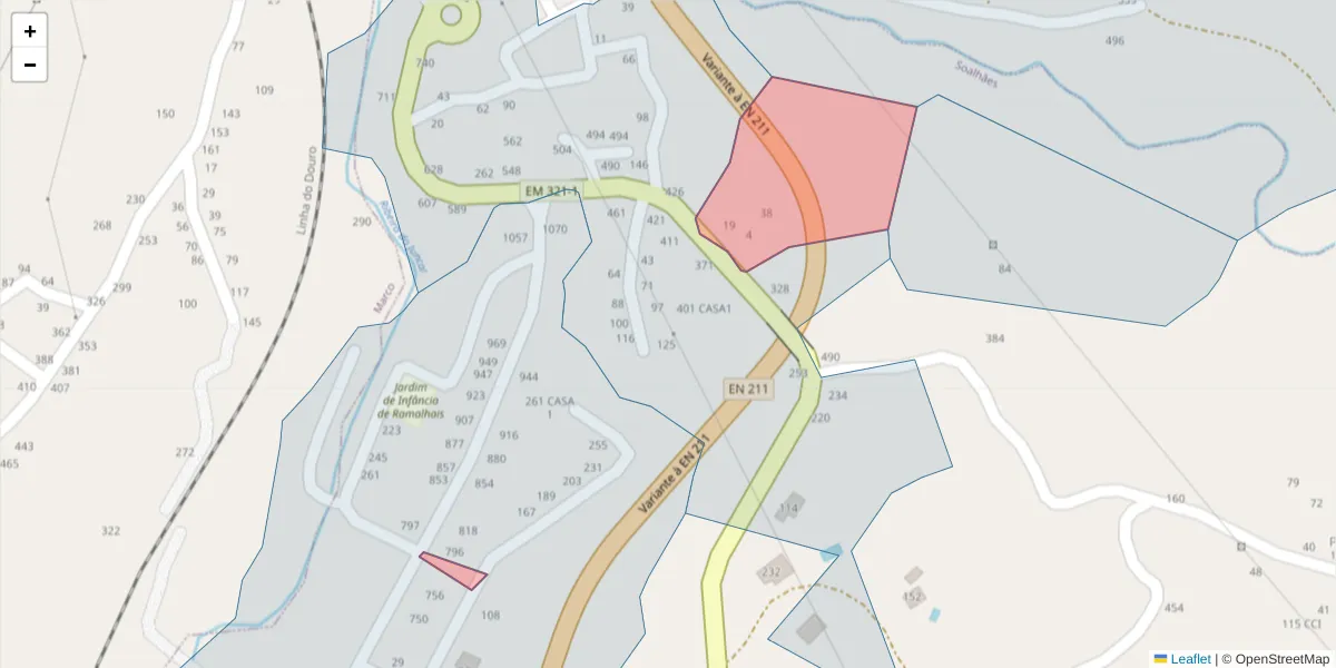 Mapa detalhado do código postal 4630-633 com limites, códigos postais vizinhos e agências dos correios