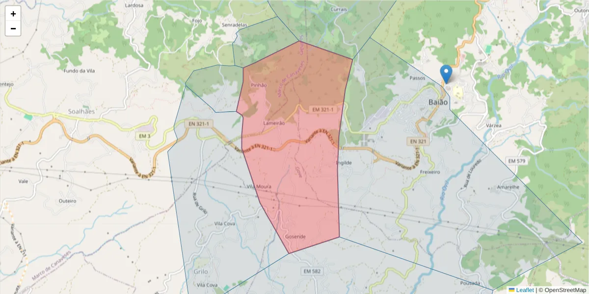Mapa detalhado do código postal 4630-710 com limites, códigos postais vizinhos e agências dos correios