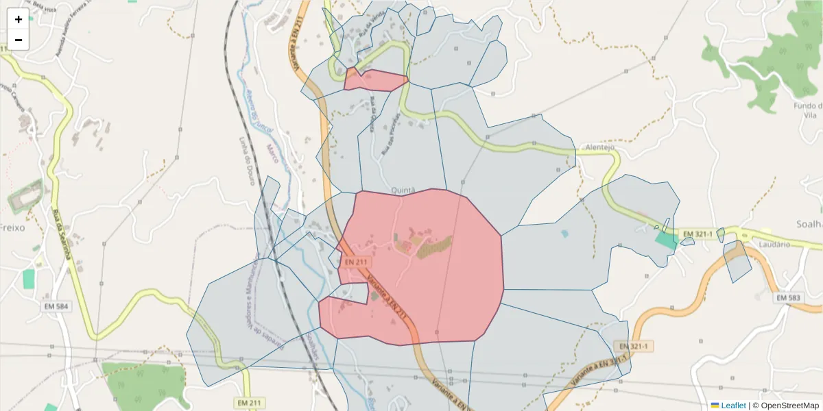 Mapa detalhado do código postal 4630-726 com limites, códigos postais vizinhos e agências dos correios