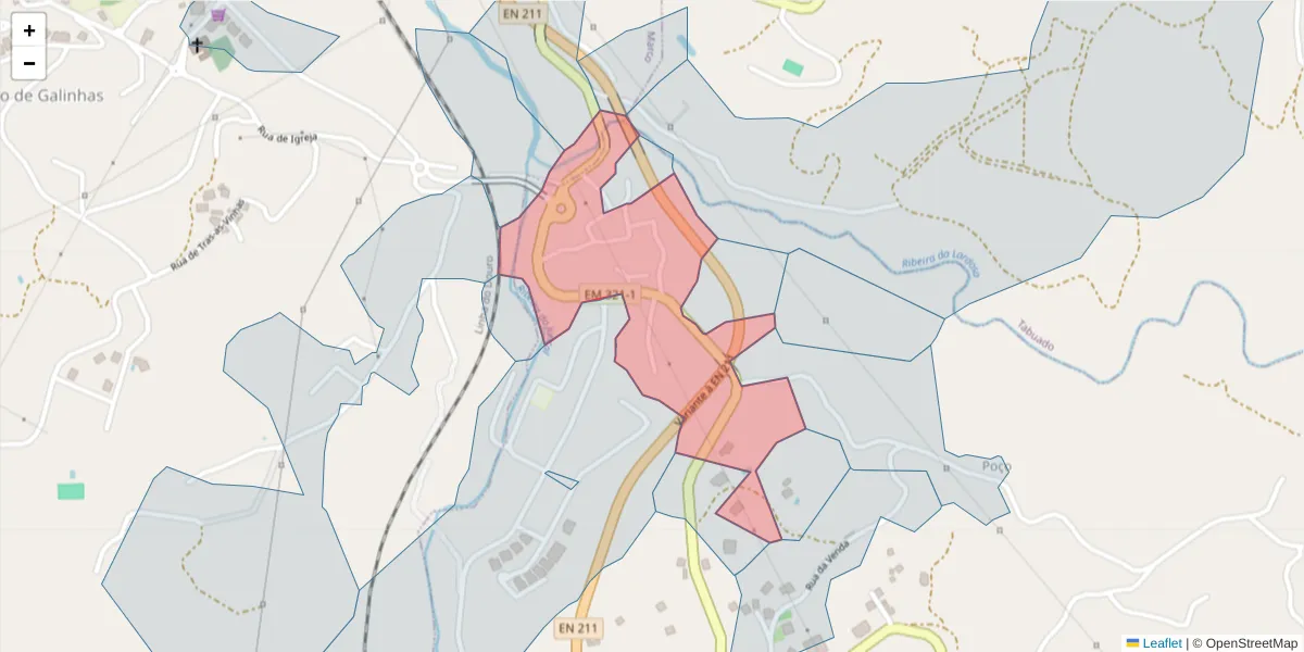 Mapa detalhado do código postal 4630-729 com limites, códigos postais vizinhos e agências dos correios