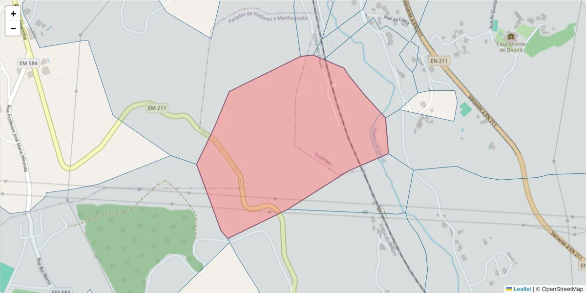 Mapa detalhado do código postal 4630-774 com limites, códigos postais vizinhos e agências dos correios