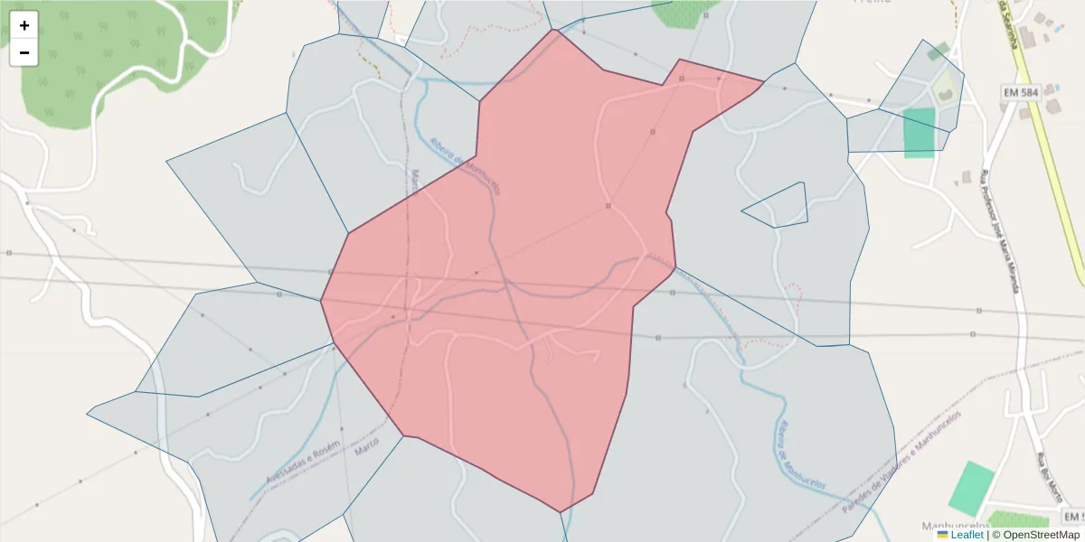 Mapa detalhado do código postal 4630-779 com limites, códigos postais vizinhos e agências dos correios