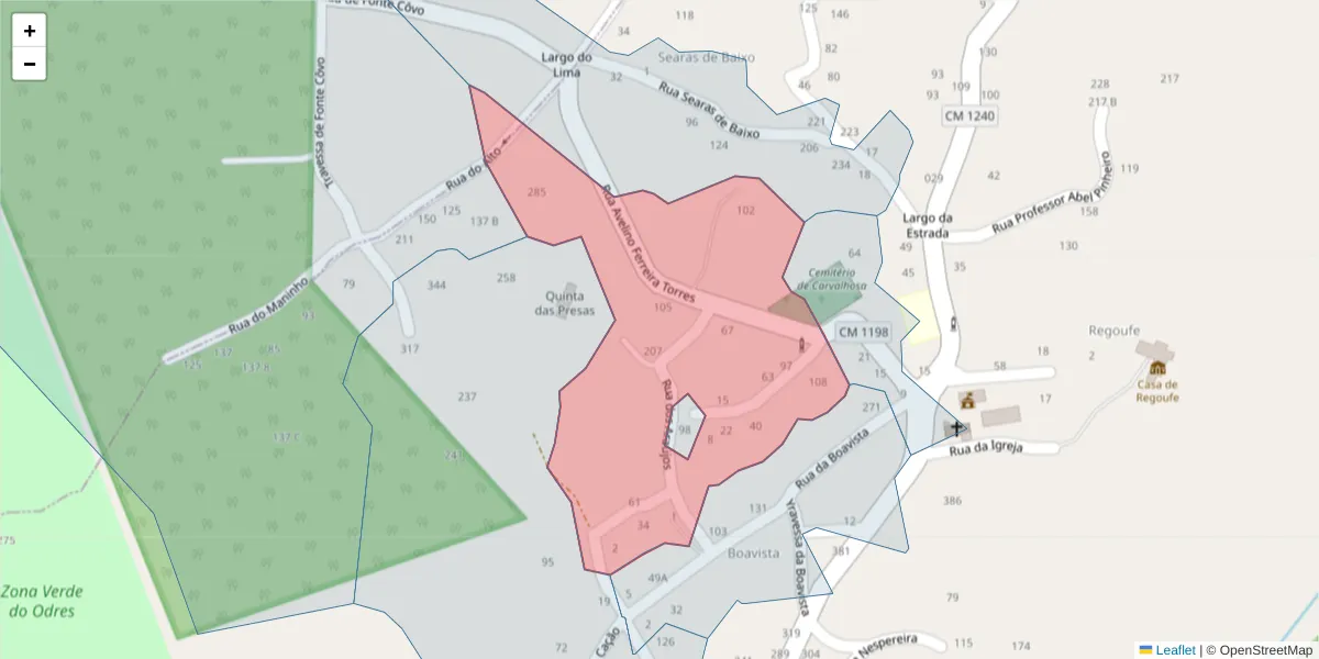 Mapa detalhado do código postal 4635-003 com limites, códigos postais vizinhos e agências dos correios