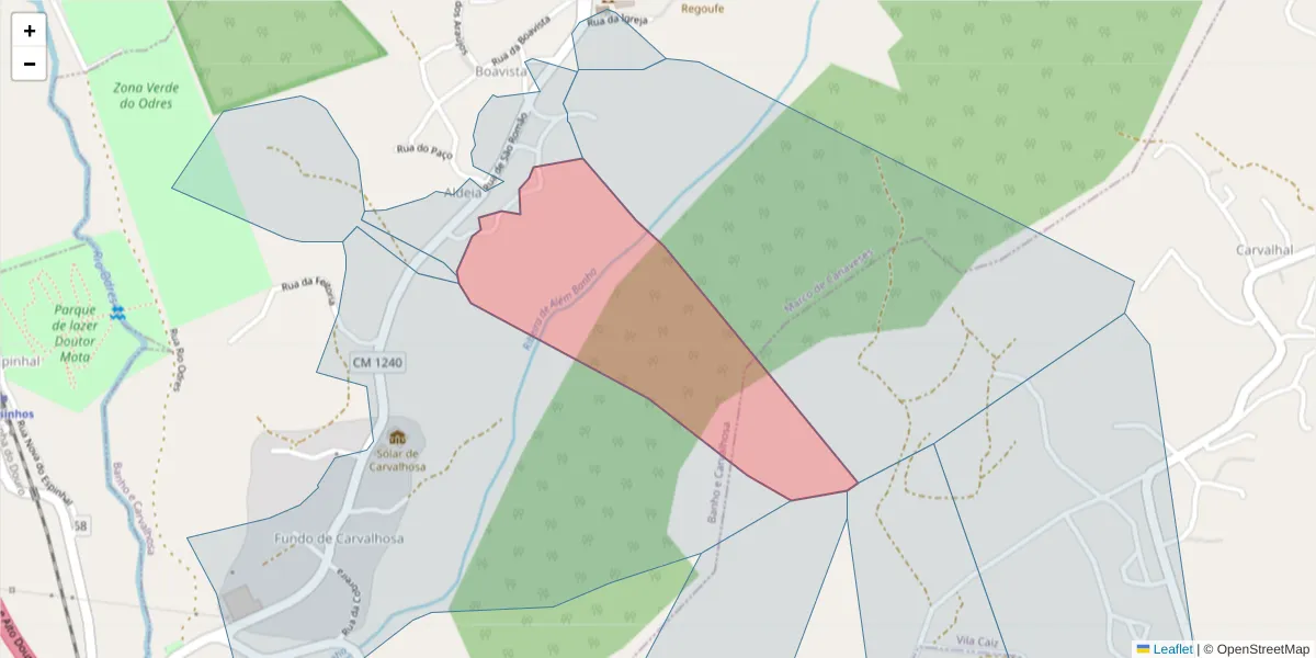 Mapa detalhado do código postal 4635-011 com limites, códigos postais vizinhos e agências dos correios