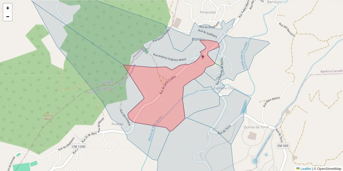 Mapa detalhado do código postal 4635-022 com limites, códigos postais vizinhos e agências dos correios