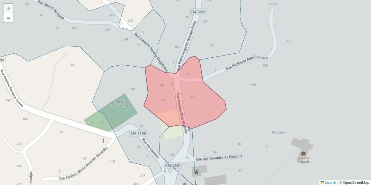 Mapa detalhado do código postal 4635-026 com limites, códigos postais vizinhos e agências dos correios