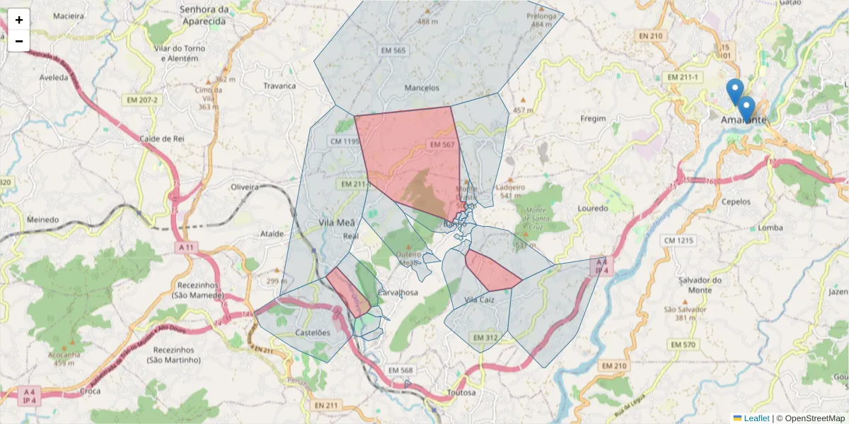 Mapa detalhado do código postal 4635-034 com limites, códigos postais vizinhos e agências dos correios