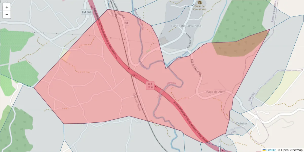 Mapa detalhado do código postal 4635-041 com limites, códigos postais vizinhos e agências dos correios