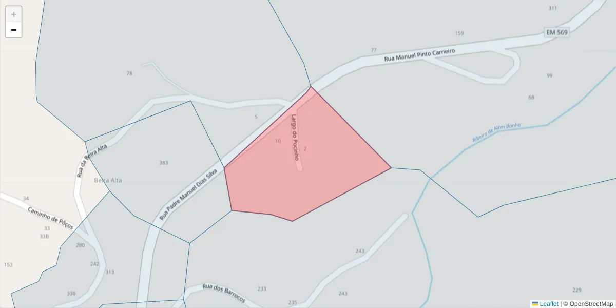 Mapa detalhado do código postal 4635-045 com limites, códigos postais vizinhos e agências dos correios