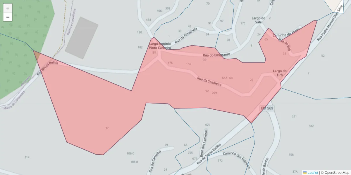 Mapa detalhado do código postal 4635-056 com limites, códigos postais vizinhos e agências dos correios
