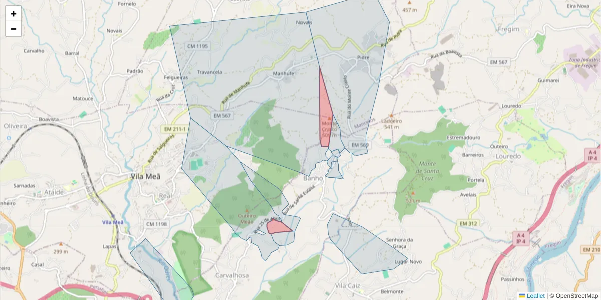 Mapa detalhado do código postal 4635-061 com limites, códigos postais vizinhos e agências dos correios