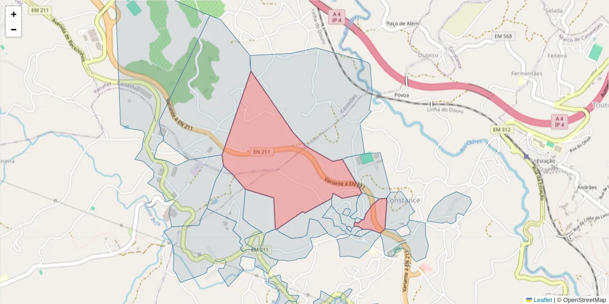 Mapa detalhado do código postal 4635-066 com limites, códigos postais vizinhos e agências dos correios