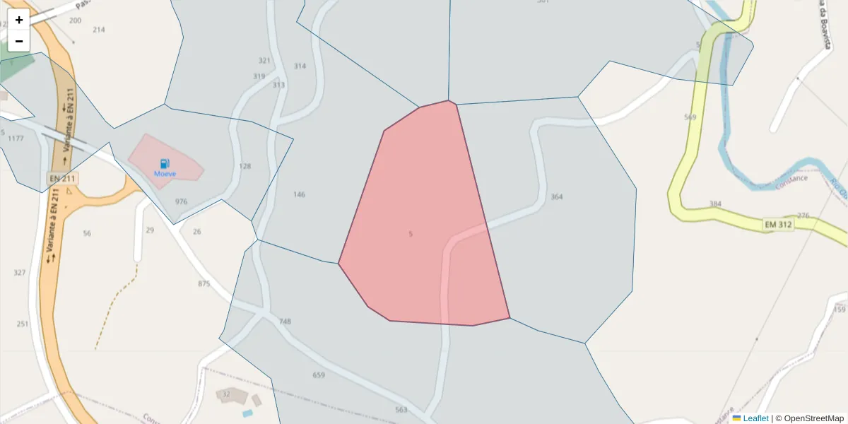 Mapa detalhado do código postal 4635-084 com limites, códigos postais vizinhos e agências dos correios
