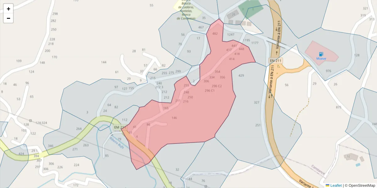 Mapa detalhado do código postal 4635-086 com limites, códigos postais vizinhos e agências dos correios