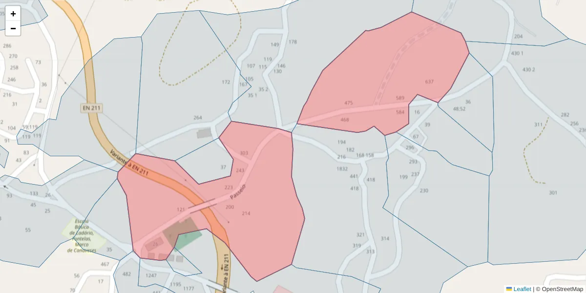 Mapa detalhado do código postal 4635-088 com limites, códigos postais vizinhos e agências dos correios
